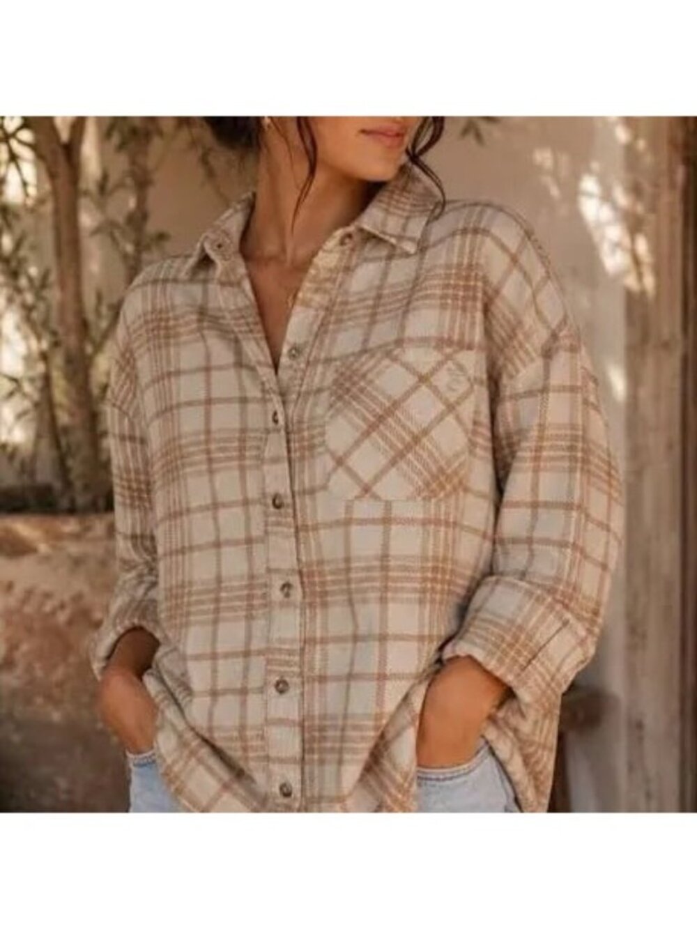 Pink Victoria Secret Oversized Fleece Lined Slouchy Flannel Shirt Shacket Size M